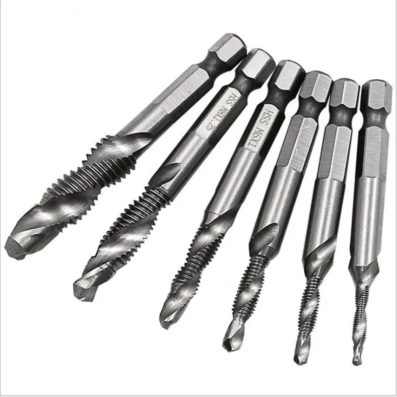 1pc M3 M4 M5 M6 M8 M10 Metric Screw Taps Drill Bits HSS 1/4\'\' Hex Shank Thread Tap Spiral Screw Drill Bit Woodworking Tools