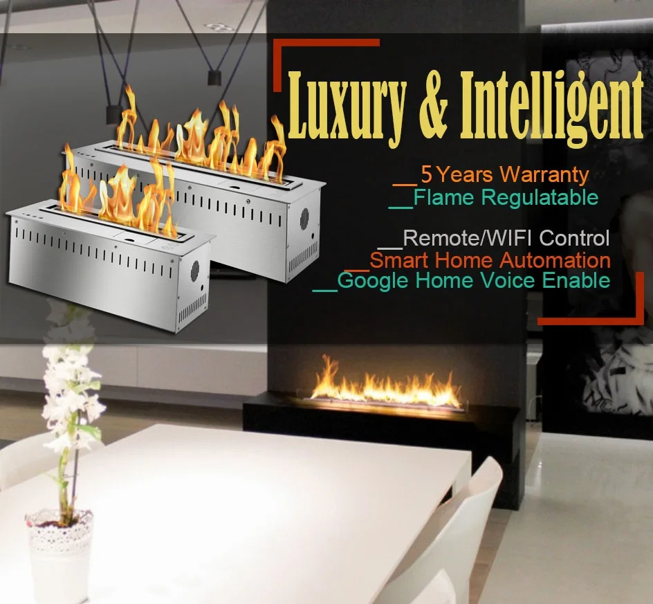 

Inno-Fire 48 inch silver or black wifi real fire intelligent indoor recessed ethanol fireplace