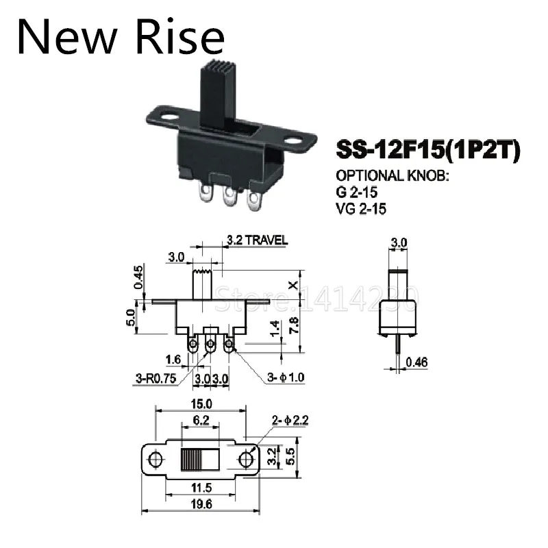 Toggle Switch 5V 0.3A Mini Size Black SPDT Slide Switch for Small DIY Power Electronic 3PIN 1P2T Slide Switch Handle high 10mm