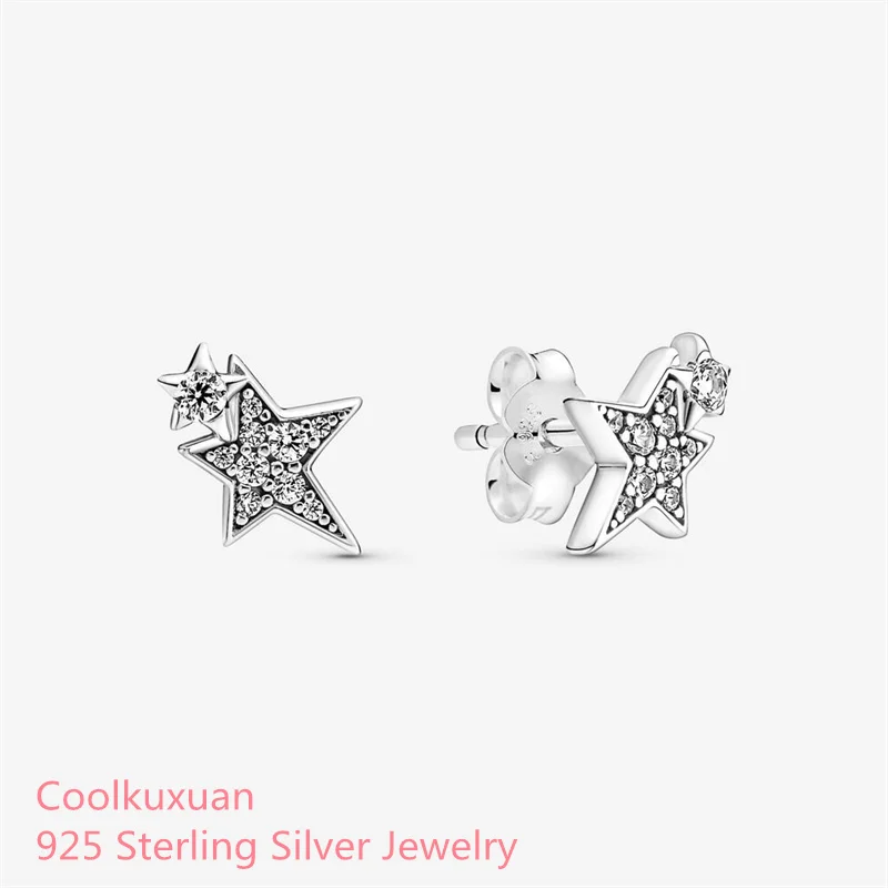 Sparkling Asymmetric Stars Stud Earrings Gift Sterling Silver Jewelry Earrings For Woman Party Jewelry Making