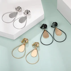 Silver Gold Black Teardrop Clip Earrings for Women Vintage Geometric Ear Clips Without Piercing Ears Brinco 2020 Fashion Jewelry