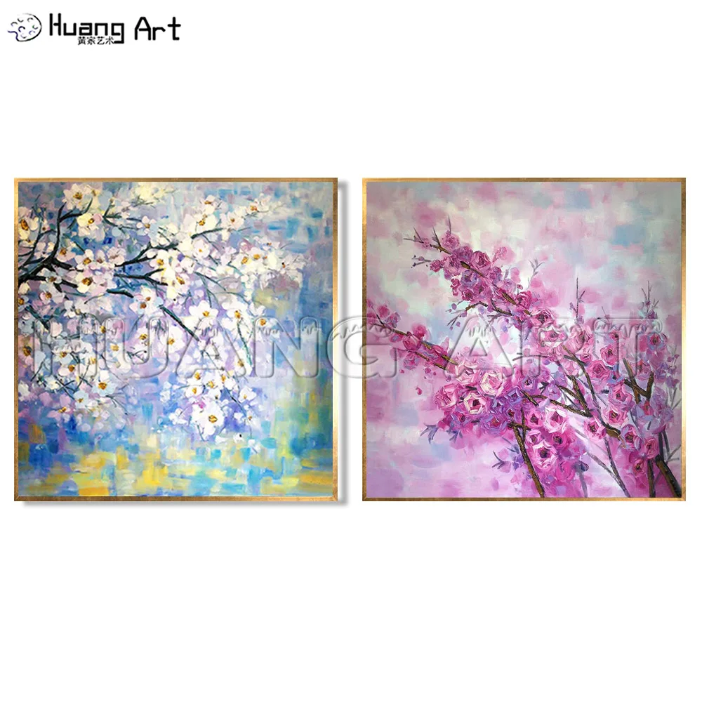 

Hot Sell Artist Hand-painted High Quality Modern Plum Blossom Tree Oil Painting on Canvas for Decor Pink White Flower Paintings