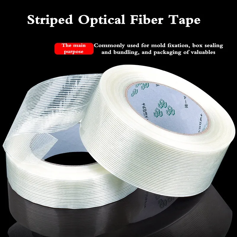 25M Strong Glass Fiber Transparent Striped Single Side Adhesive Tape Industrial Strapping Packaging Fixed Seal