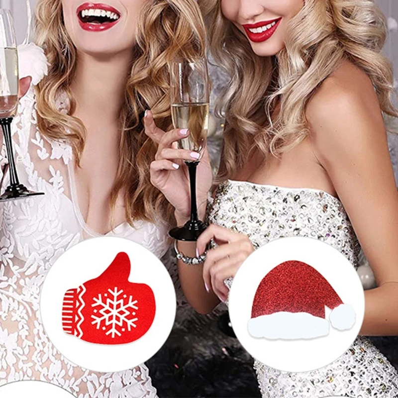 Women Christmas Pasties Nipple Cover Glitter Cartoon Santa Snowflake Disposable Breast Stickers Adhesive Invisible Bra