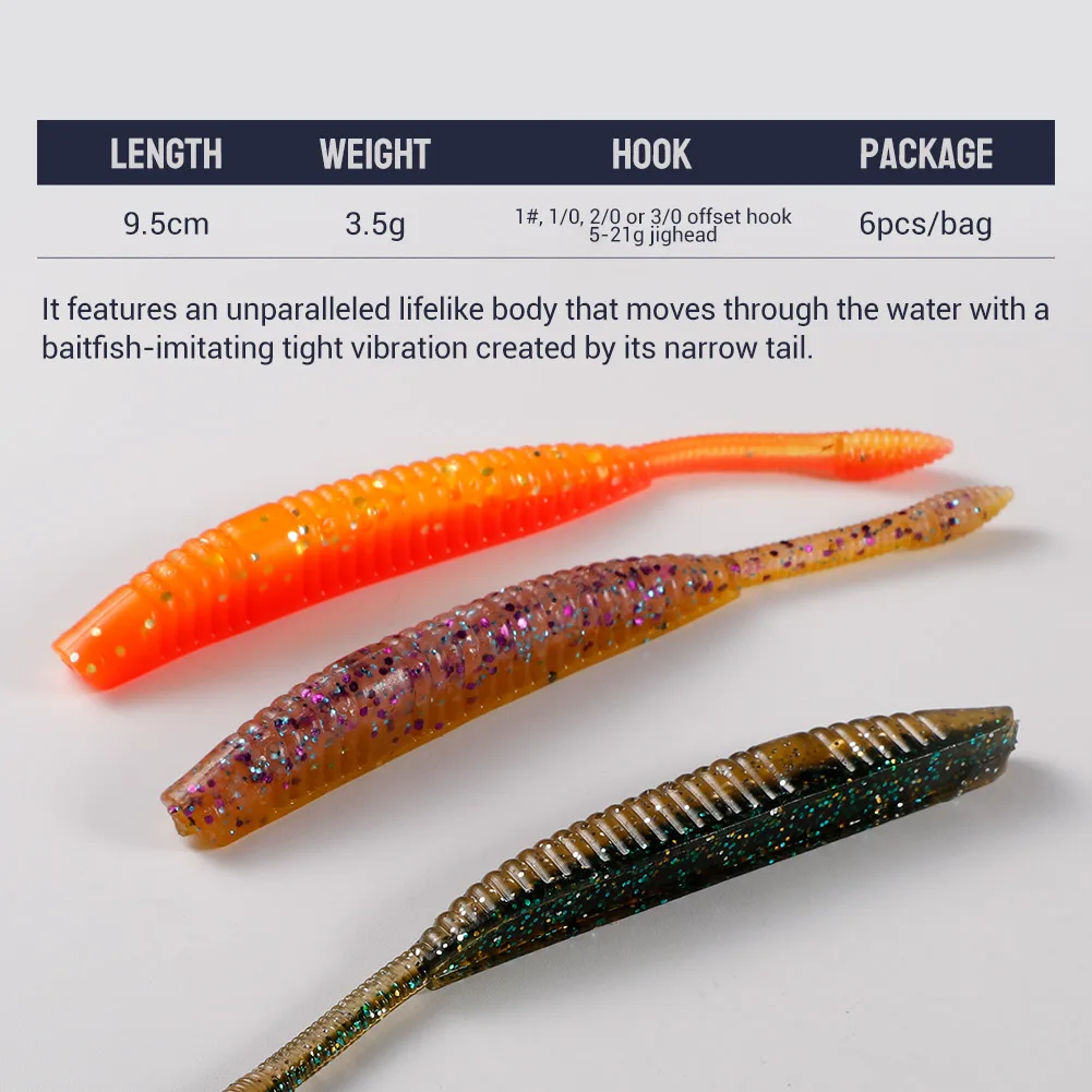 NOEBY-Straight Tail Soft Silicone Lure, Artificial Bait, Swimbaits for Bass and Pike, Fishing Accessories, Worm, 9.5cm, 3.5g