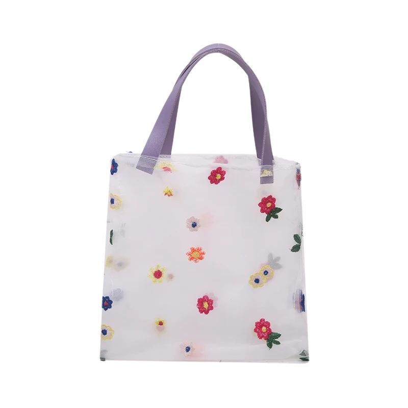 Bolso de mano con bordado de flores para mujer, suave, abierto, coreano, Ladylike, encantador, bolsa de compras