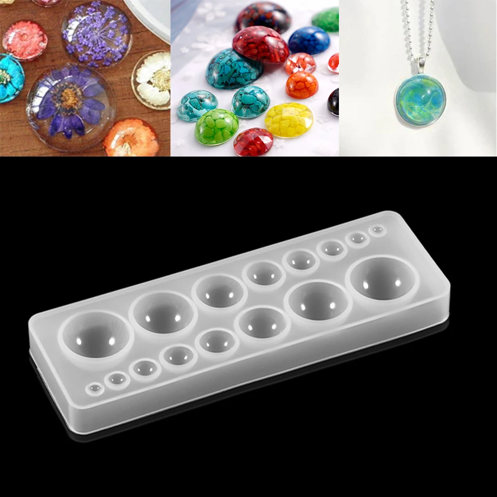 Molde de silicone para resina epóxi pingente, meia bola, Oblato cabochão molde, ferramenta artesanal, fazer jóias, 1PC