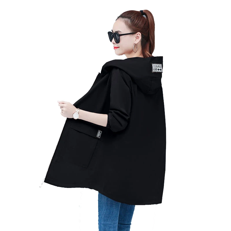 

6XL Jacket Female Windbreaker NEW Loose Casual Hooded Coat Woman Medium Long Spring Autumn Windbreakers Outerwear