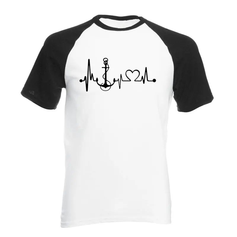 Boat Anchor Heartbeat Monitor Fashion Men Tee Shirt Summer T-shirt Cotton Mens raglan Short Sleeve O Neck Streetwear T Shirt Top