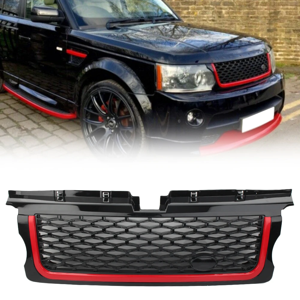 

Решетка для переднего бампера автомобиля из АБС-пластика для Land Rover Range Rover Sport RRS 2005 2006 2007 2008 2009 черная рамка с красными краями с логотипом