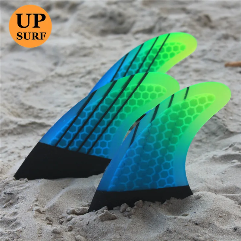 

Surfboard fins Double Tabs 2 M fin Honeycomb Carbon Fibreglass M fins surf upsurf logo Blue-Green Gradient Fins