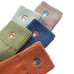 Cute Women Embroidery Cartoon Mushroom Cotton Socks Japanese Harajuku Style Short Socks Novelty Crazy Funny Cozy Sock Funky