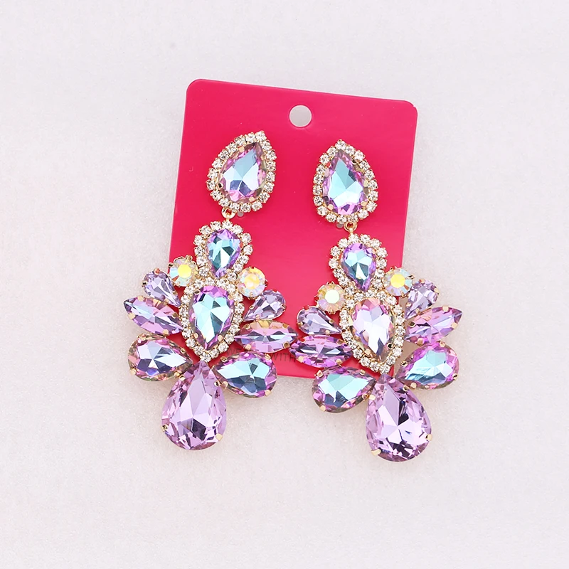 New Aretes Design Big Colorful Crystal Drop Earrings High-Quality Fashion Rhinestones Jewelry Accessories For Women Wholesale