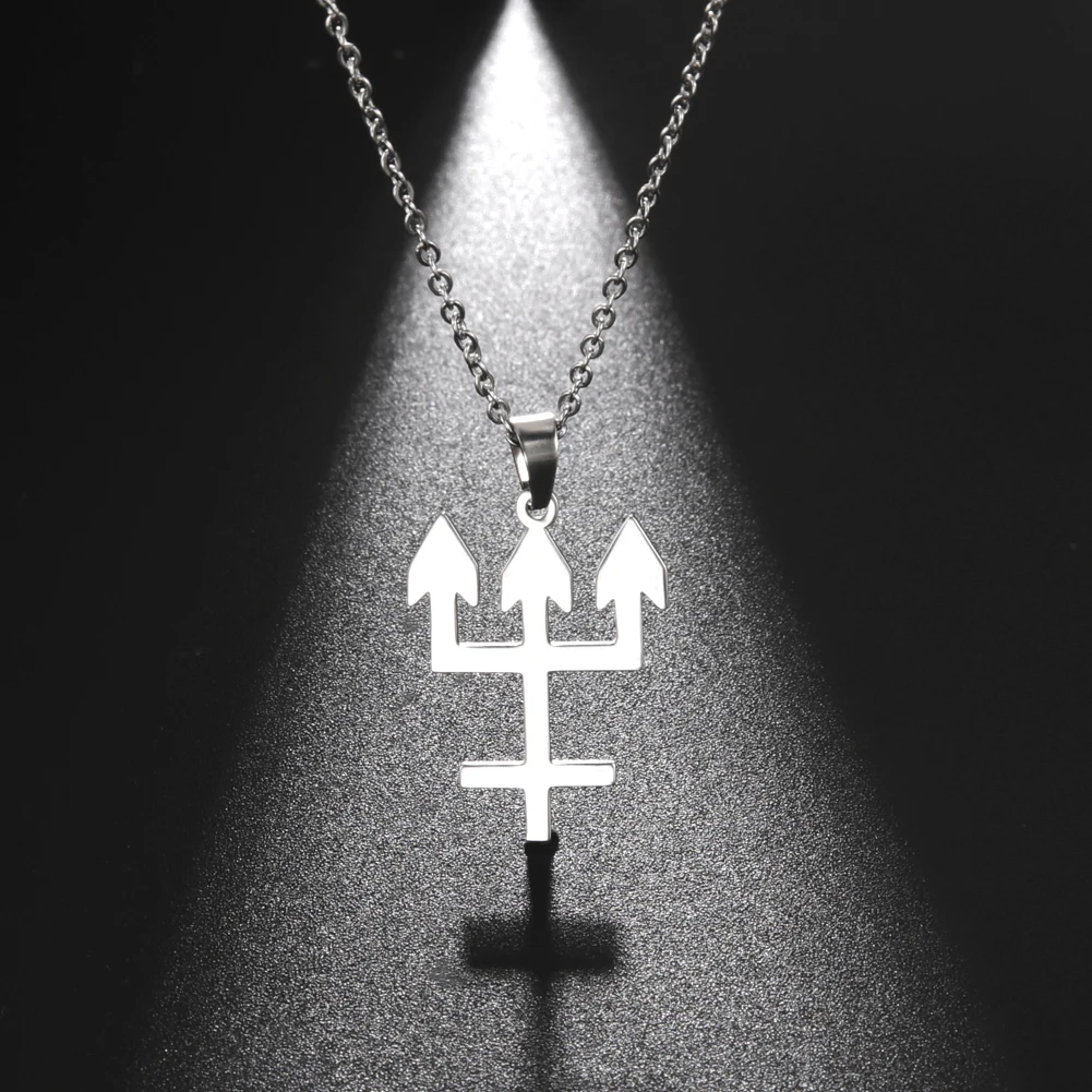 Cazador Trident Inverted Cross Pendant Necklace For Women Men Stainless Steel Chain Necklaces Jewelry Acero Joyeria New 2024