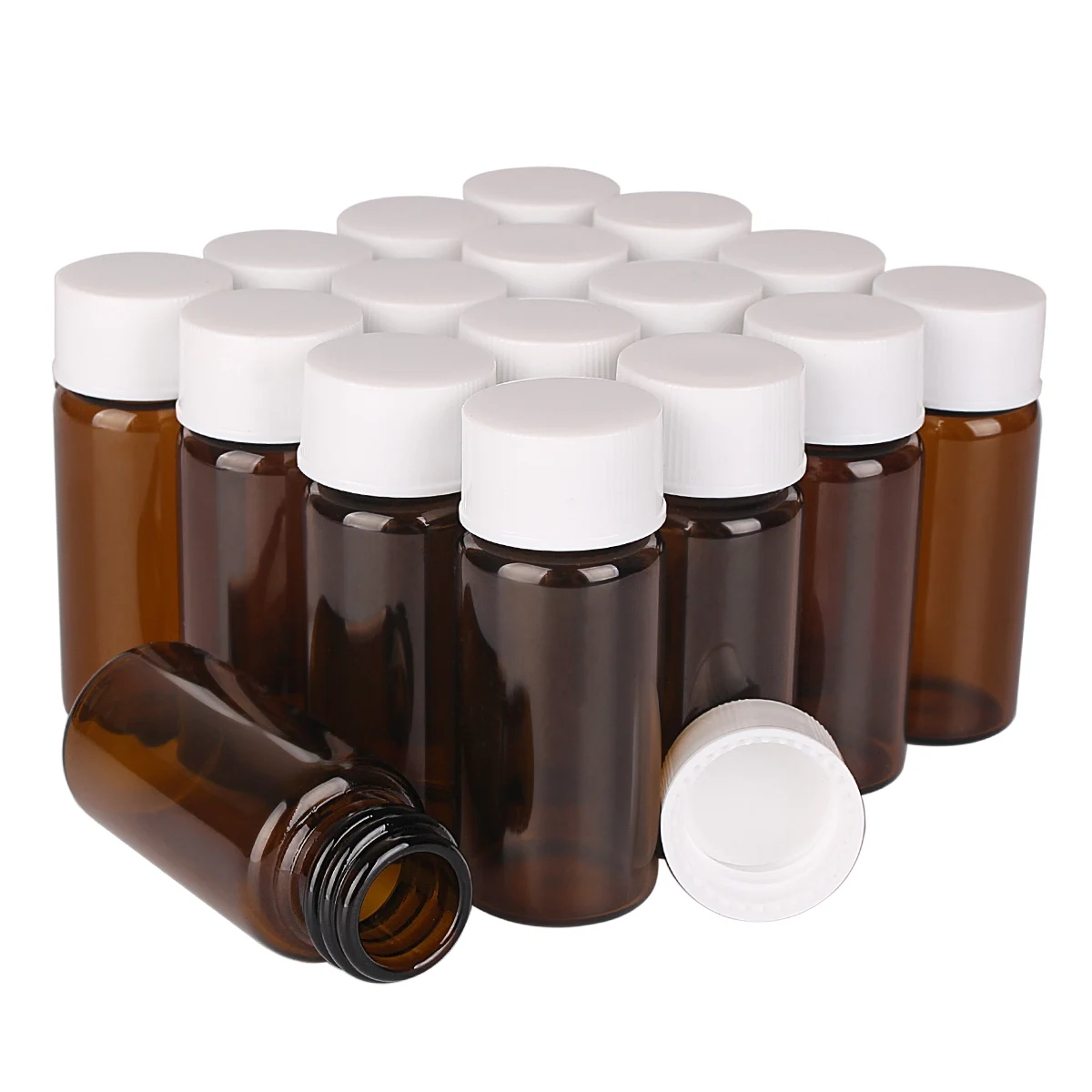 50 Pieces 10ml 22*50mm Small Amber Glass Bottles Ink Perfume Bottles Jars Vials with White Plastic Caps for Craft Accessory DIY