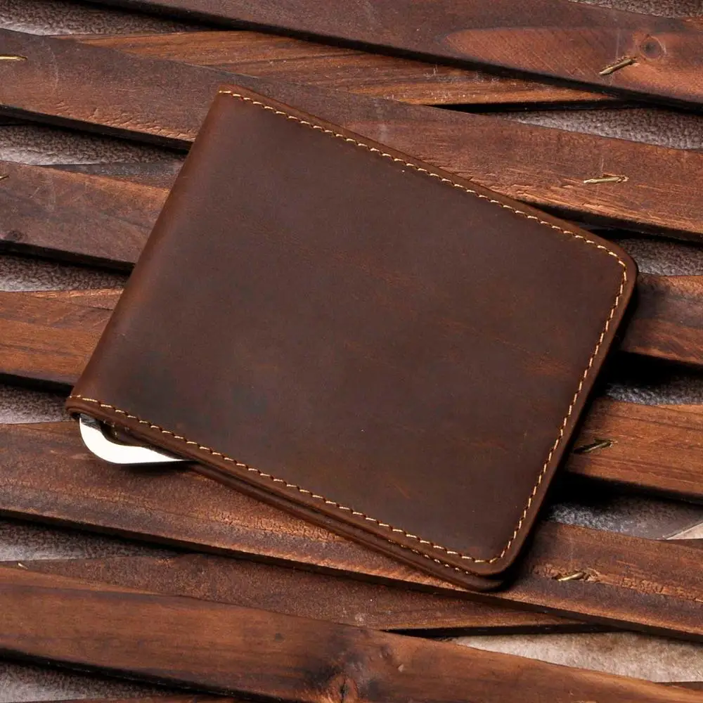 Male Genuine Leather Design Fashion  Slim Wallet Front Pocket Money Clip Mini Bill Purse For Men 1055-b