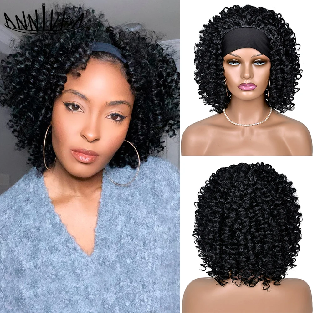 Afro Kinky Curly Headband Wig Short Hair Wigs For Black Women Ombre Natural Synthetic Heat Resistant Hair Annivia