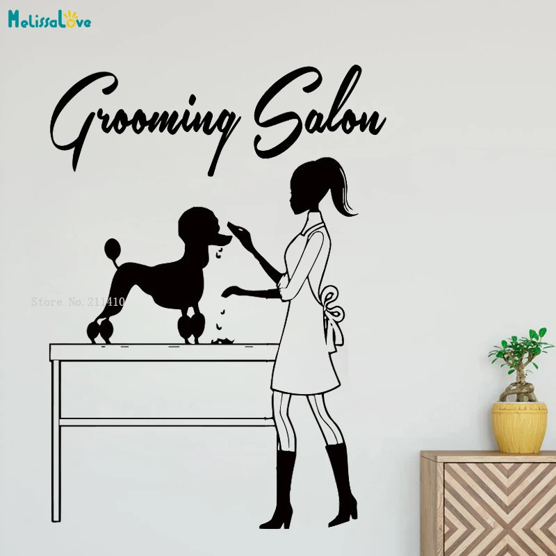 Dog Grooming Salon Wall Sticker Decals Pet Shop Art Decoration Door Window Self-adhesive Murals Vinyl Shearing  Poster YT2099