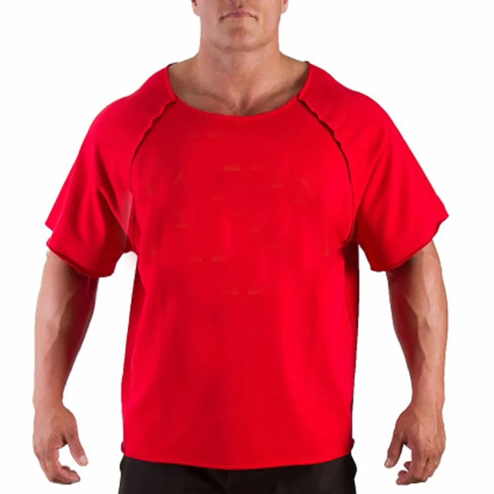 Men's Cotton Casual T-Shirts Fitness Men Bodybuilding Shirt Batwing Sleeve Rag Shirt Gym Wear Muscle Running T-shirt Round-Neck