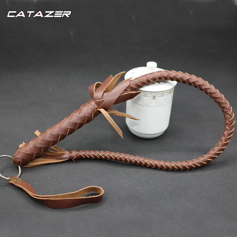 Catazer Pure Cowhide Whip Ringing Whip Riding Dance Self Protection Whip Martial Art Whip Movies Prop Outdoor Fitness Equipment