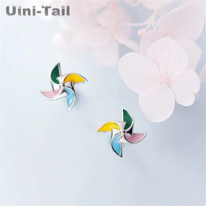 Uini-Tail 2024 new listing 925 Tibetan silver small fresh color windmill earrings cute personality tide flow high quality ED493