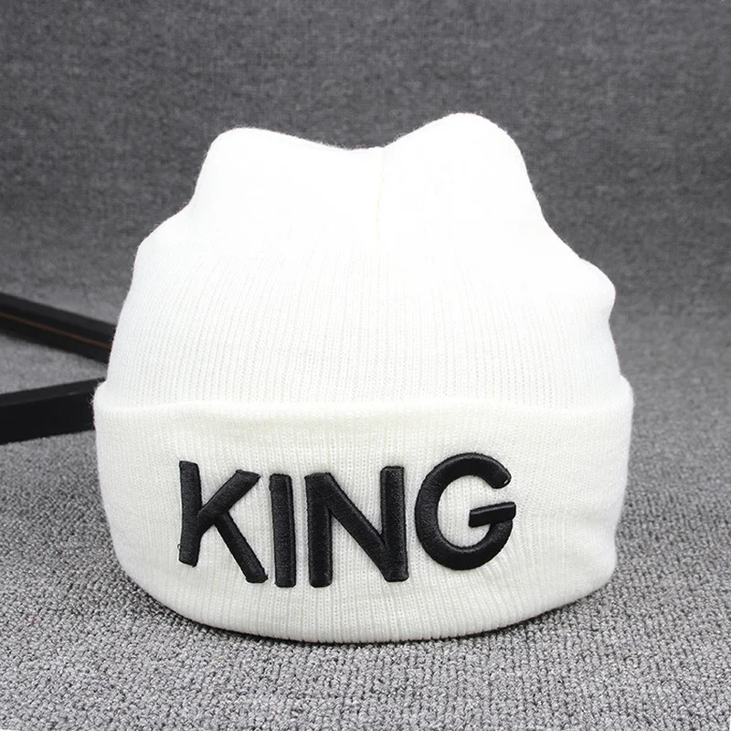 Beanies KING QUEEN Letter Embroidery Warm Hat Knitted Cap Hip Hop Men Women Lovers Street Dance Bonnet Skullies Black White