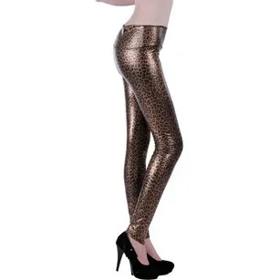 2020 Women Sexy Imitation PU Leather Leggings New Pants High Waist Fashion Elastic Large Waisted Leopard Print Pattern Pants