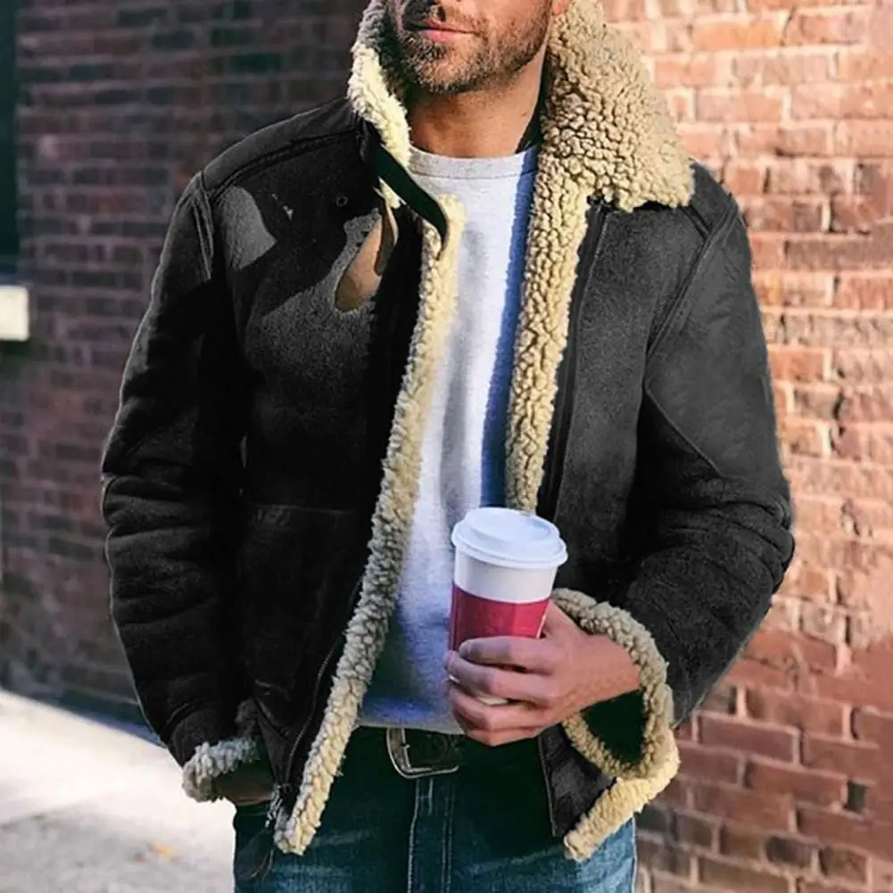 Men Coat Cardigan Vintage Warm Turn-down Collar Zip-up Winter Overcoats for Daily Wear