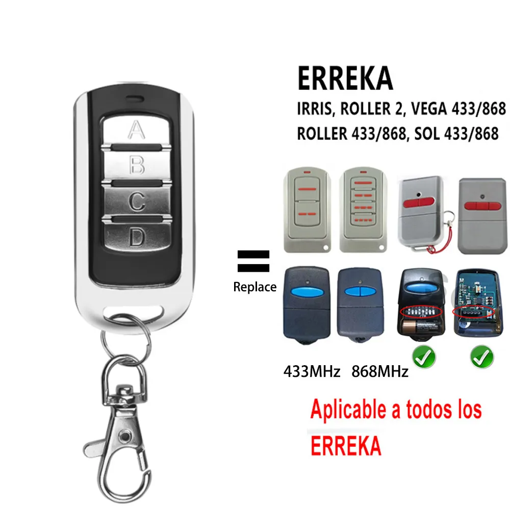 V15.0 Remote Garage ERREKA IRIS 2 Remote Control Replacement 433MHz Gate Remote Control Rolling Code