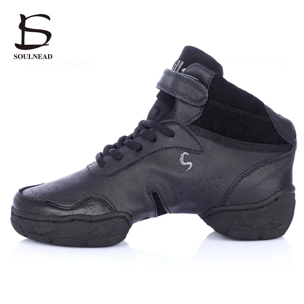 Zapatos de baile de Jazz de cuero genuino para mujer, zapatillas de baile callejero modernas, deportivas cuadradas de Hip Hop, zapatos de baile de