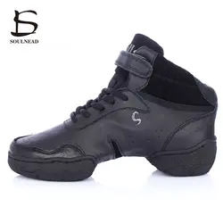 Zapatos de baile de Jazz de cuero genuino para mujer, zapatillas de baile callejero modernas, deportivas cuadradas de Hip Hop, zapatos de baile de salón de Salsa, talla 34-45