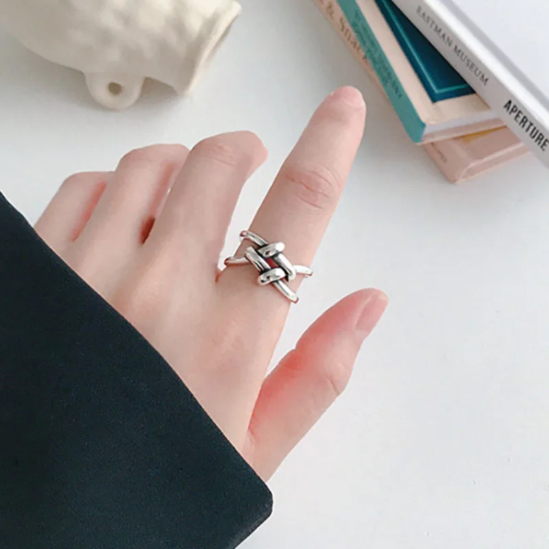 Foxanry Minimalist Silver Color Geometry Ring for Women Engagement Personality Jewelry New Fashion Accessories Gift