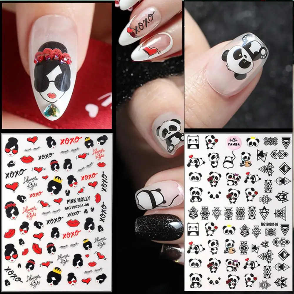 Nieuwste Panda Rode Lippen 3d Zelfklevende Sticker Sjabloon Diy Decoratie Gereedschap Nagel Sticker WG301-06