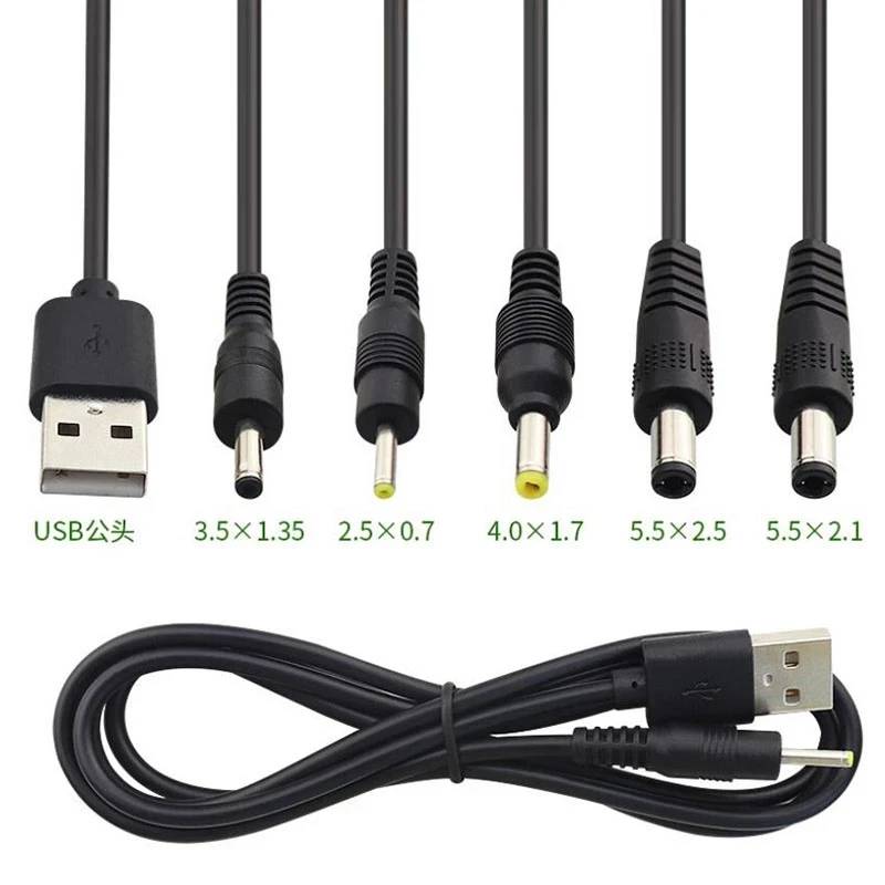 USB Port to 2.0*0.6mm 2.5*0.7mm 3.5*1.35mm 4.0*1.7mm 5.5*2.1mm 5V DC Barrel Jack Power Cable Connector