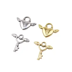 5pcs 20mm Wholesale Stainless Steel High Quality Lock Key Charms Pendant DIY Necklace Earrings Bracelets Unfading 2 Colors