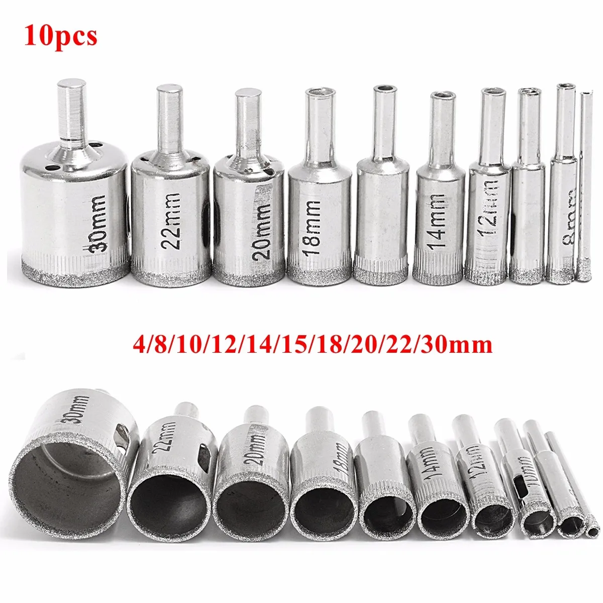 XNEMON 10 Pcs 4-30mm Del Foro del Diamante Seghe Punta del trapano Seghe Set di Piastrelle di Ceramica di Taglio di Marmo di Vetro Set 4 8 10 12 14 15 18 20 22 30 millimetri
