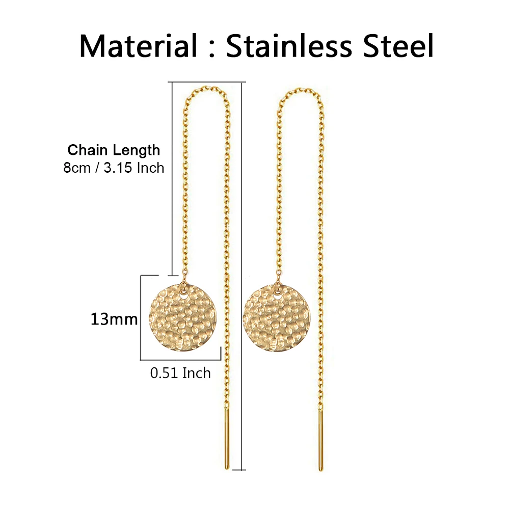 MinaMaMa Coin Design Stainless Steel Threader Earrings for Women Bump Disc Earrings Fashion Jewelry