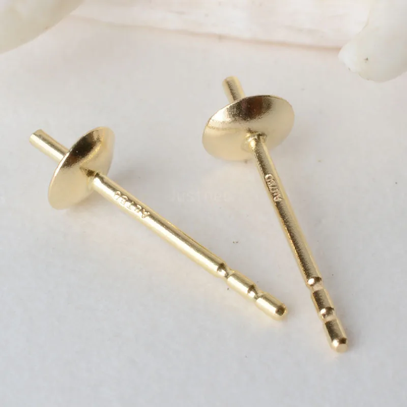 

18k gold AU750 earstuds with bead caps, genuine 18 karat gold posts for half-drilled pearl bead stud earrings DIY