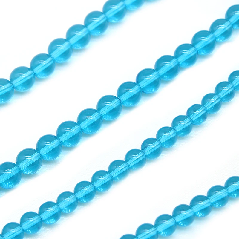 Natural Light Blue Glass Stone Charm Round Loose Spacer Beads for Jewelry Making Needlework DIY Bracelet Necklace 4/6/8/10/12 MM