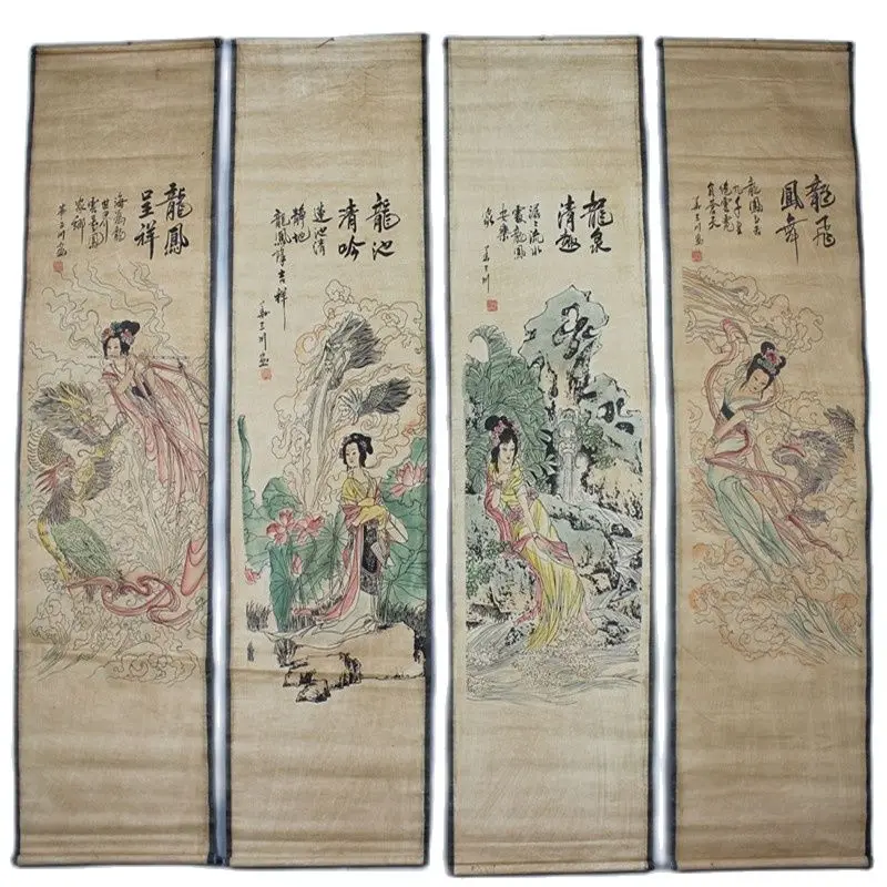 

China Calligraphy Paintings Scrolls Chinese Painting VINTAGE TRADITIONAL CHINESE PAINTING LONG SCROLL FOUR SCREEN