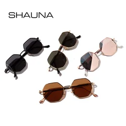 SHAUNA-gafas de sol hexagonales con montura de Metal Retro, diseñador de moda de marca de lentes de sol, espejo de oro rosa, UV400