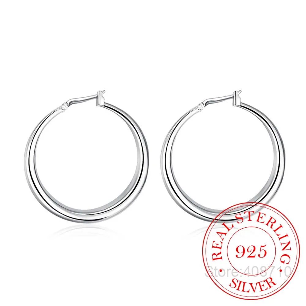 Solid Big Smooth Circle Hoop Earrings Brincos 925 Sterling Silver Simple Party Round Loop Earrings for Women Jewelry