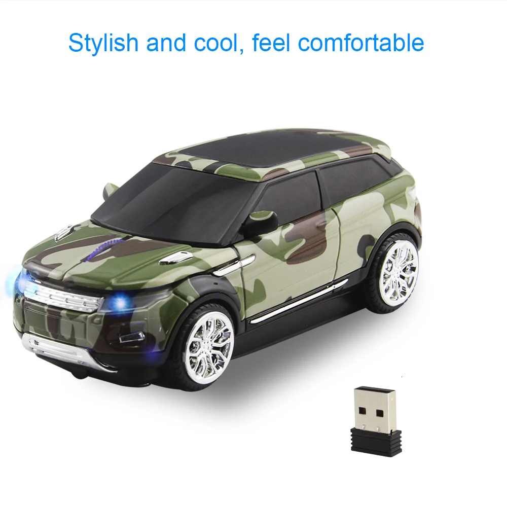 CHYI Wireless Mini Car Shape Computer Mouse Ergonomic Usb Optical PC Mause Cute Camouflage SUV Car Gift LED Mice For Kids Laptop