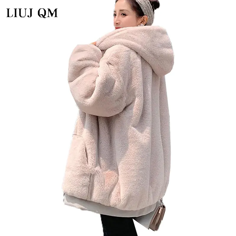 Winter Dikke Warme Nepbont Jas Oversized 2023 Nieuwe Mode Dames Capuchon Lange Mouw Nepbont Jas Luxe Winter Korte Jassen