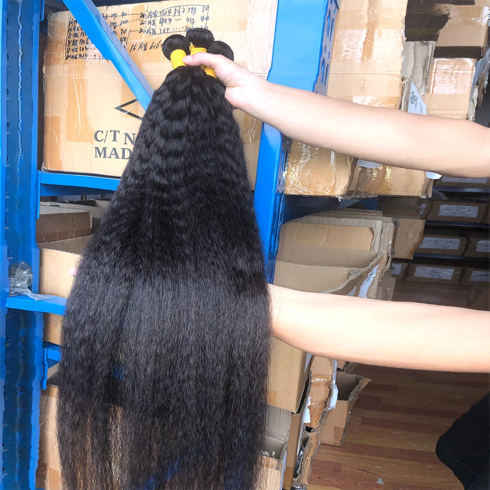 Kinky Straight Human Hair Bundles Indian Hair Bundles Yaki Straight Hair 28 30 32 Inch Kinky Straight Sew-in Hair Weaves
