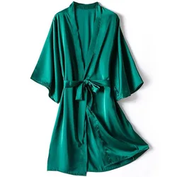 Conjunto de Albornoz Kimono para mujer, ropa de dormir de satén, camisón informal, regalo de boda, lencería Sexy íntima