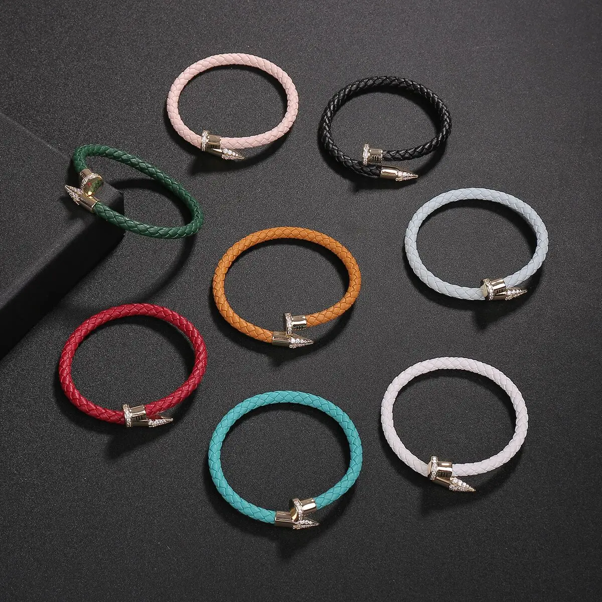 2021 Fashion Women Nail Bracelet Bangle Simple Colorful Leisure Versatile Bracelet Leather Rope Weaving Accessories