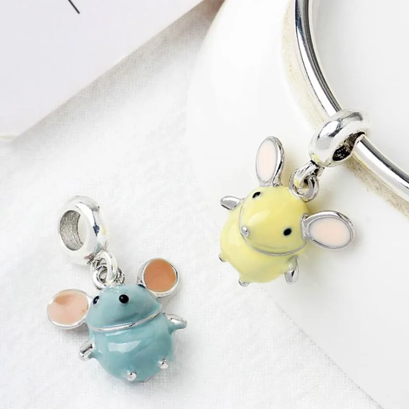 Boosbiy 2pc New Arrival Cute Enamel Mouse Pendant Charms Fit Brand Bracelets & Necklaces For Women DIY Cartoon Jewelry Making