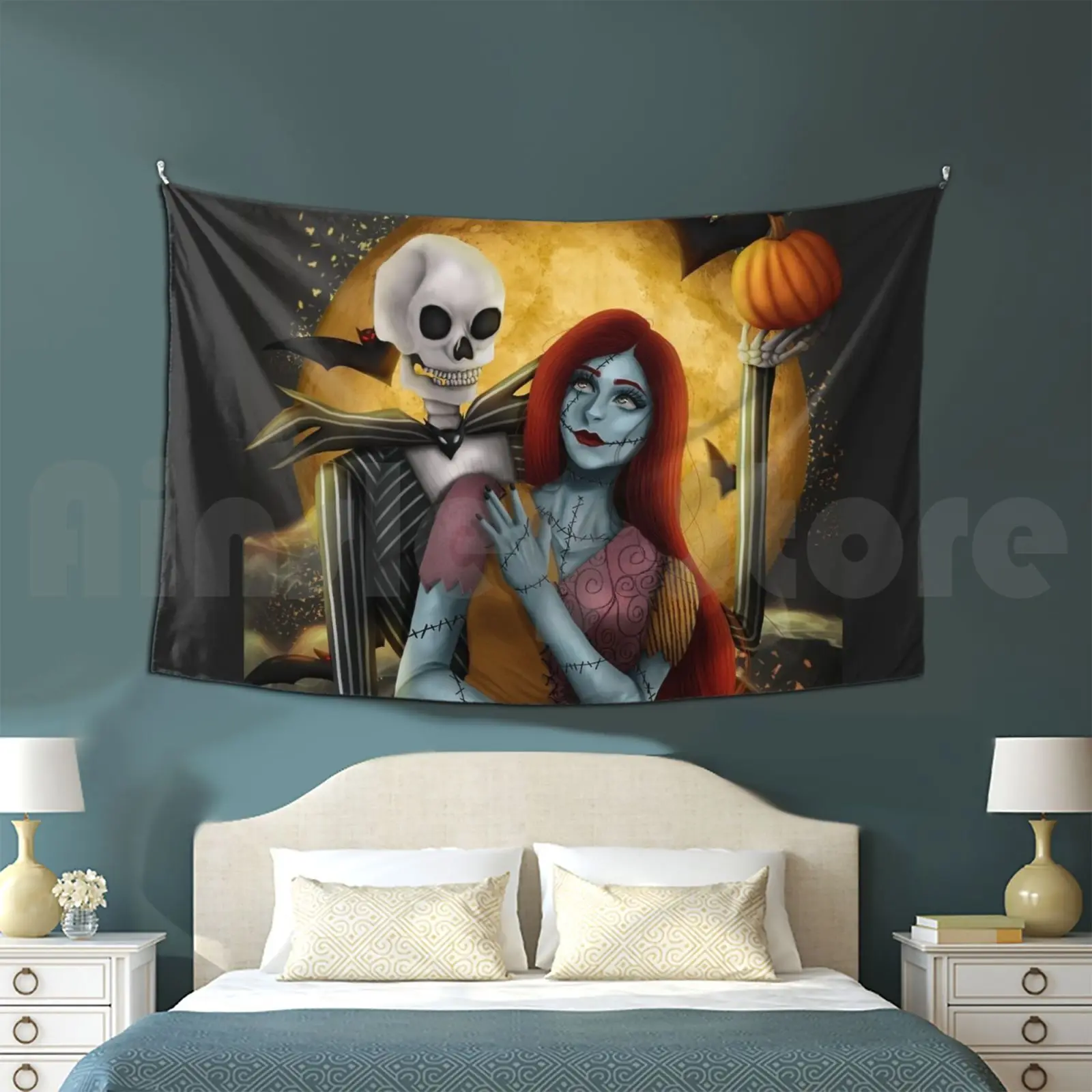 Simply Meant To Be Tapestry Living Room Bedroom Fanart Nightmare Before Christmas Jack And Sally