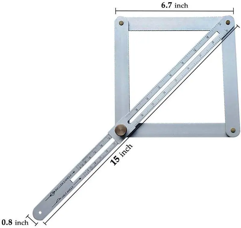 Wood Diagonal Square Protractor Multi-Function Internal/External Angles Woodworking Ceiling Artifact Decoration Trimming Tool